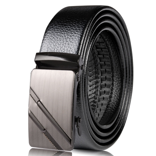 Men's belt wholesale market source business casual leather belt laser automatic buckle edge-sealed faux leather litchi pattern pants waist belt