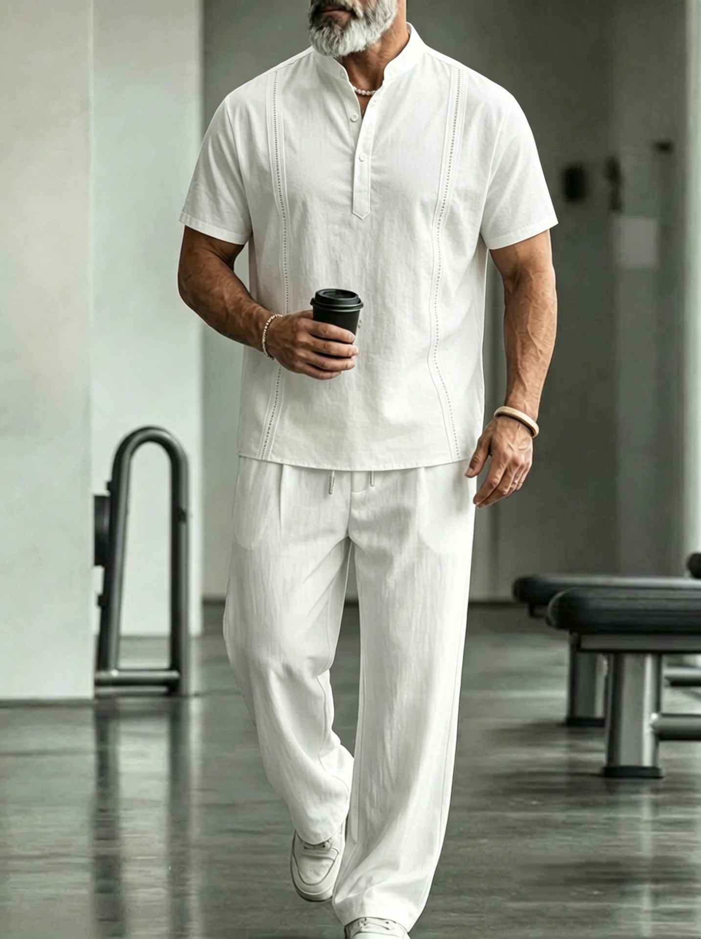 Herren Leinenhemd Mit Hose Set Lässiger Zweiteiler Für Männer_voghion.com