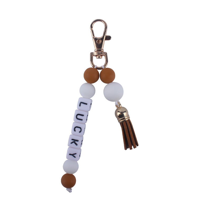 Nuevo creativo borla colgante DIY nombre llavero colgante de cuentas de silicona colgante bolsa colgante AliExpress