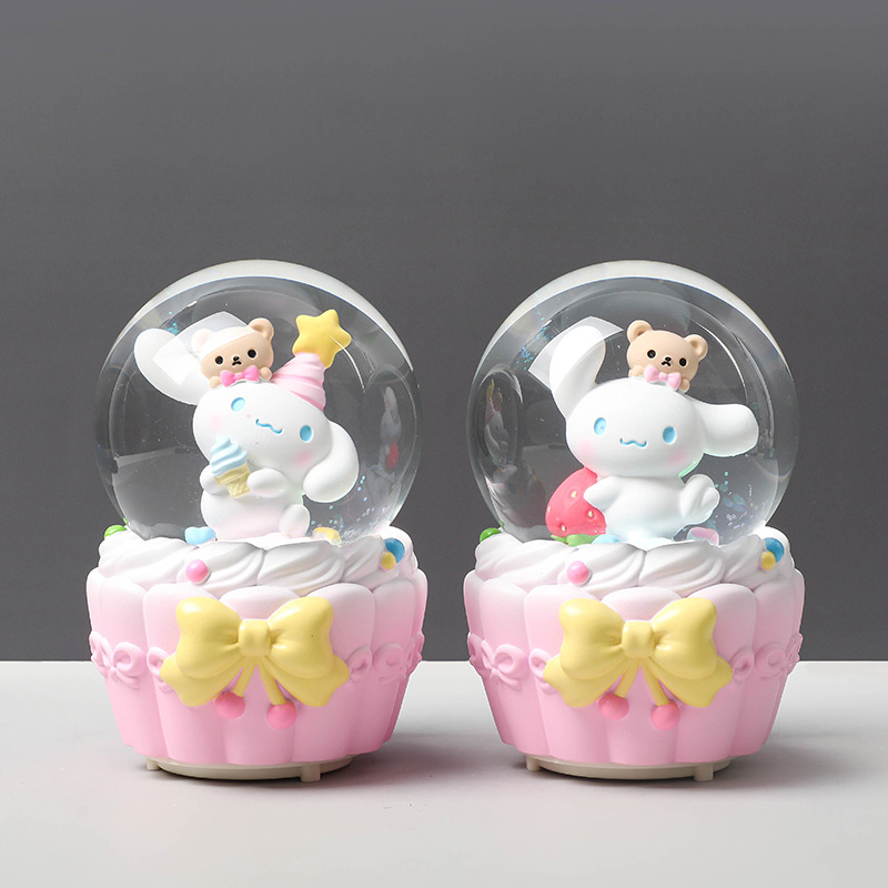 Pequeño libro rojo estilo caliente perro de orejas grandes bola de cristal caja de música nieve brillante niña dormitorio decoración de escritorio regalo