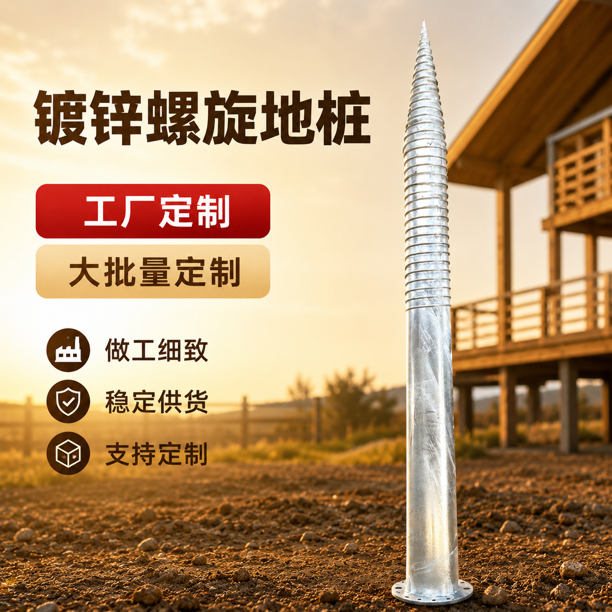 热镀锌光伏螺旋地桩灌注桩螺丝新能源支架工程螺旋桩围栏