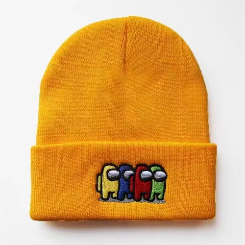 Among Us game cartoon-themed hat, autumn/winter warm knitted hat with rolled brim, solid-color new style knitted hat.