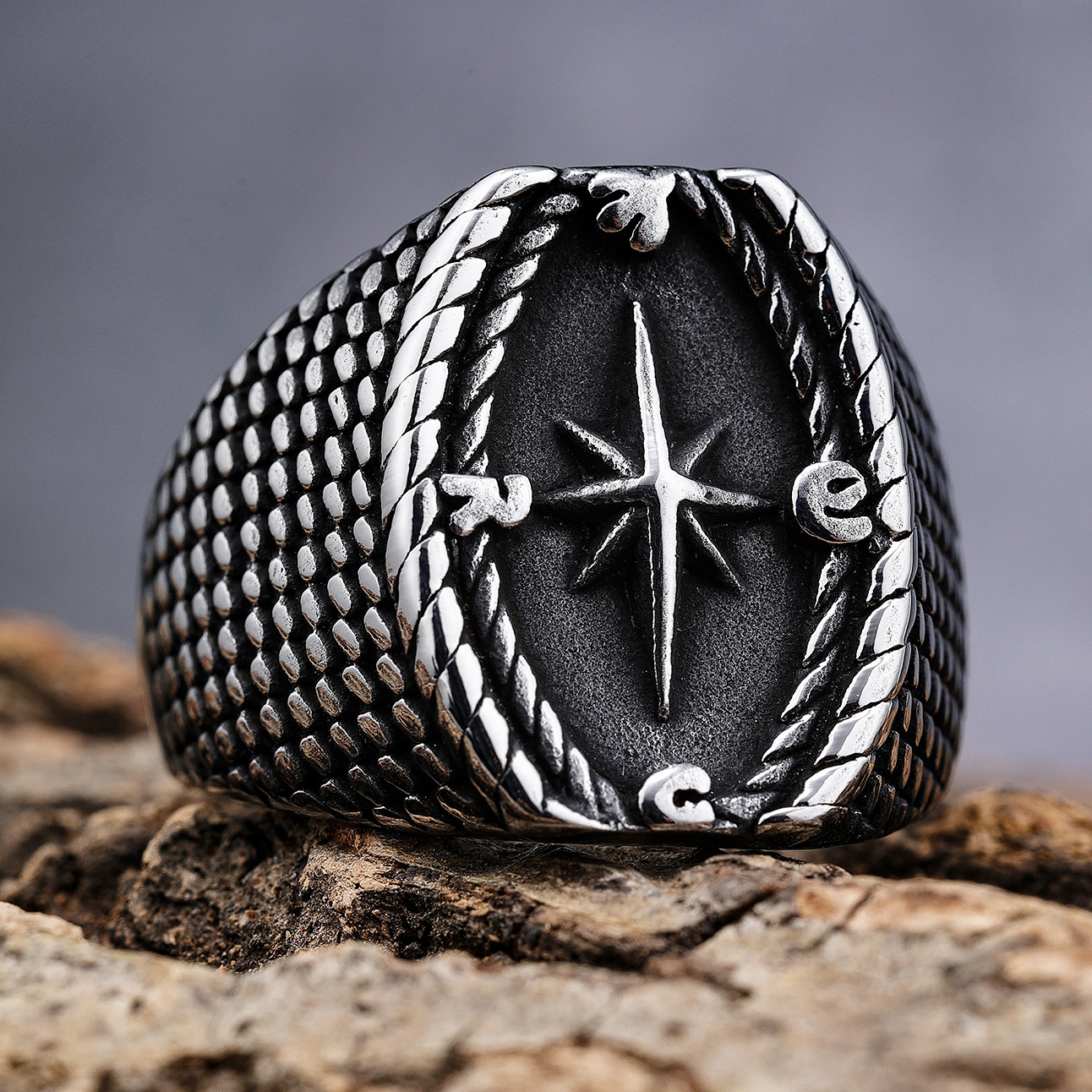 Hip-Hop Punk Compass 304 Stainless Steel Men'S Rings display picture 2