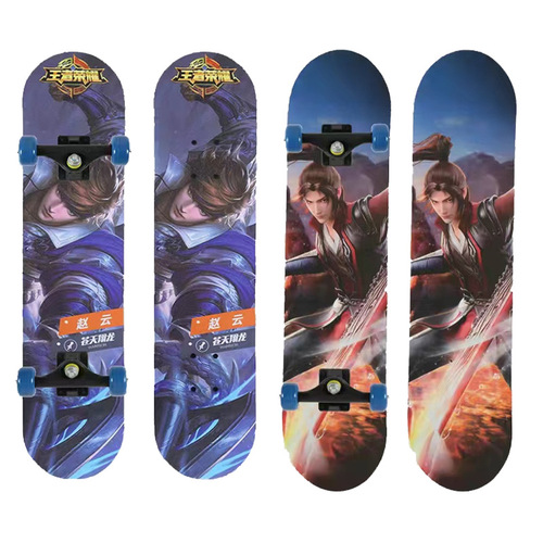 Skateboard for Beginners Aged 2-15, Dual Deck Durable Wheels, Youth King of Glory Cartoon Skateboard