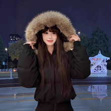 90绒韩版高腰肯豆风新款羽绒服女短款显瘦修身小个子大毛领外套