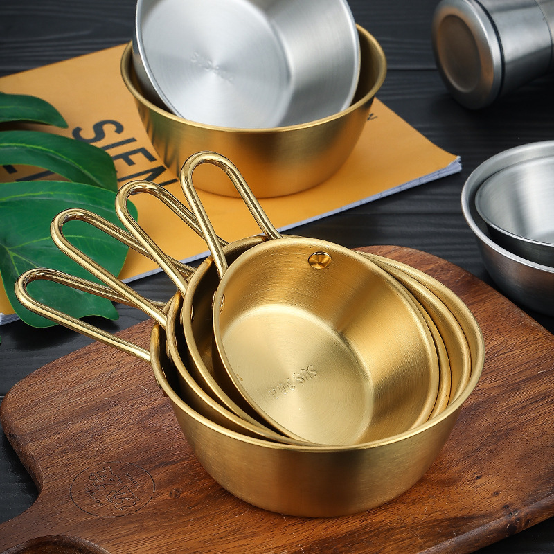Korean rice wine bowl with handle 304 stainless steel hot cold wine bowl Golden small yellow bowl South Korea seasoning bowl cooking bowl