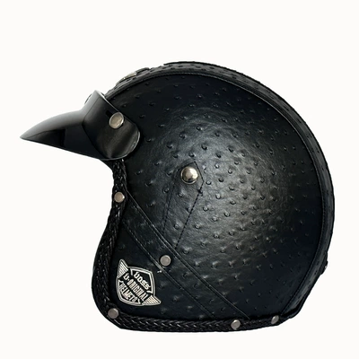Motosiklet kaskı (dəbilqə) — Three-Quarter Leather Helmet, Safe and - black-pineapple-m