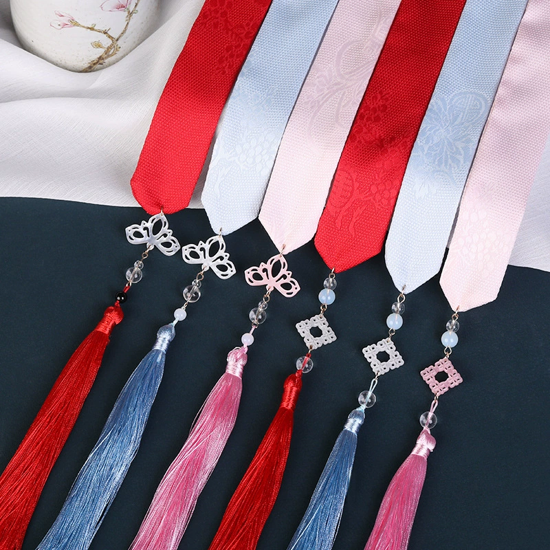 Повязка для волос Hanfu с цветочным темным узором, головной убор в древнем стиле, лента с кисточками, резинка для волос, красная веревка для волос, аксессуар династии Сун для женщин.