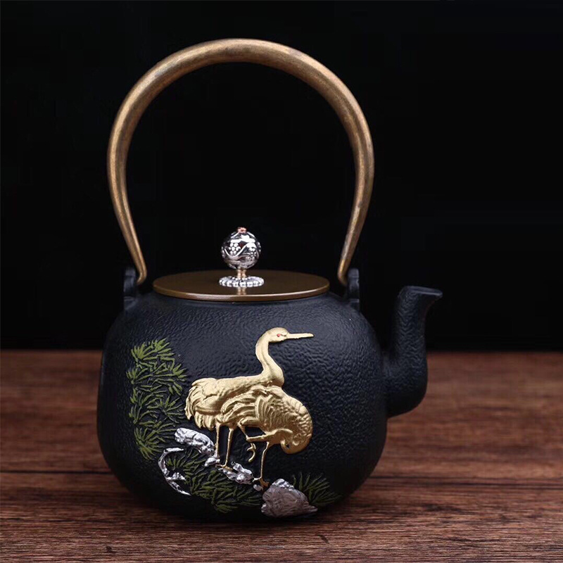 Dianggong Tang Dragon y Phoenix Opera Perla olla de hierro imitación japonesa del Sur antigua olla de hierro tetera sin recubrimiento juego de té de Kung Fu