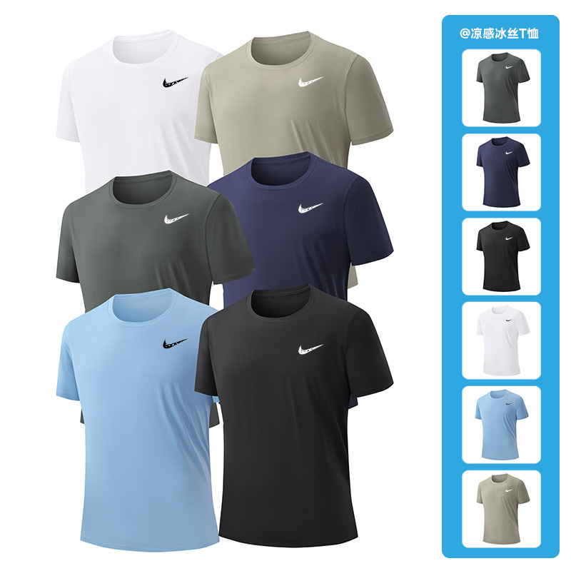 Cross-border 2025 Outdoor Ice-sensing Quick-drying Clothes Men's Short-sleeved T-shirt Summer Round Neck Breathable Sports Running Men's T-shirt