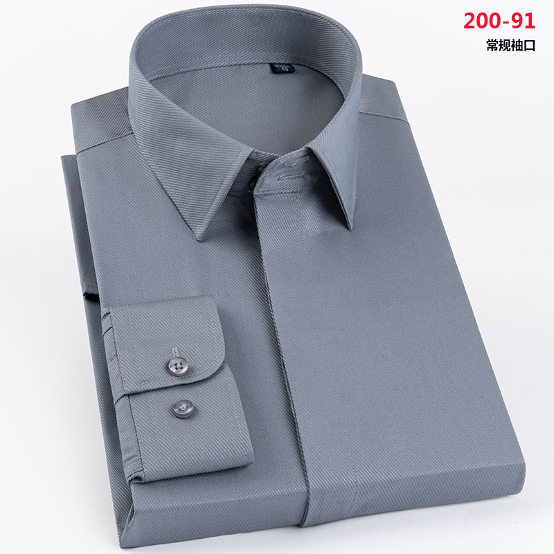 Camisa de gemelos franceses para hombres, uñas de manga formales de negocios, color sólido, sin planchar, mangas dobles, camisa con hebilla oculta, versión coreana delgada