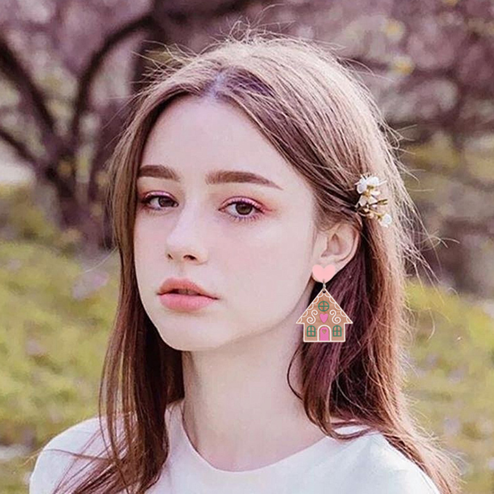 15g Weight 304 Stainless Steel Ear Needle Material Drop Earrings Classification 1 Pair Cute Heart Shape Arylic Drop Earrings