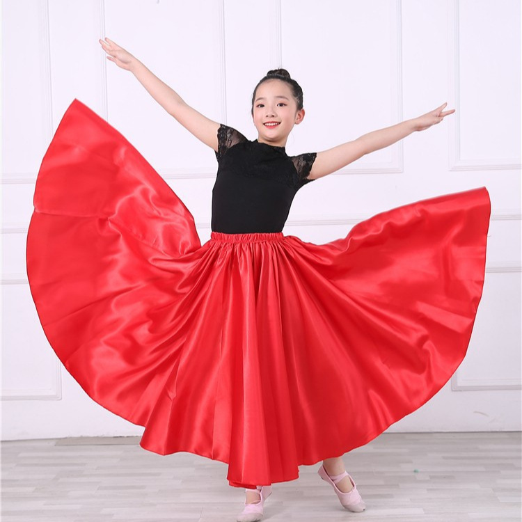 Ropa de rendimiento de media longitud para niños Falda de corrida de toros española Falda de baile grande falda de swing grande para niña abriendo danza ropa de baile para niños