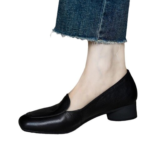 Loafers soft sole mother middle-aged work shoes leather casual 2025 spring new kidney bean women's shoes shallow mouth single shoes