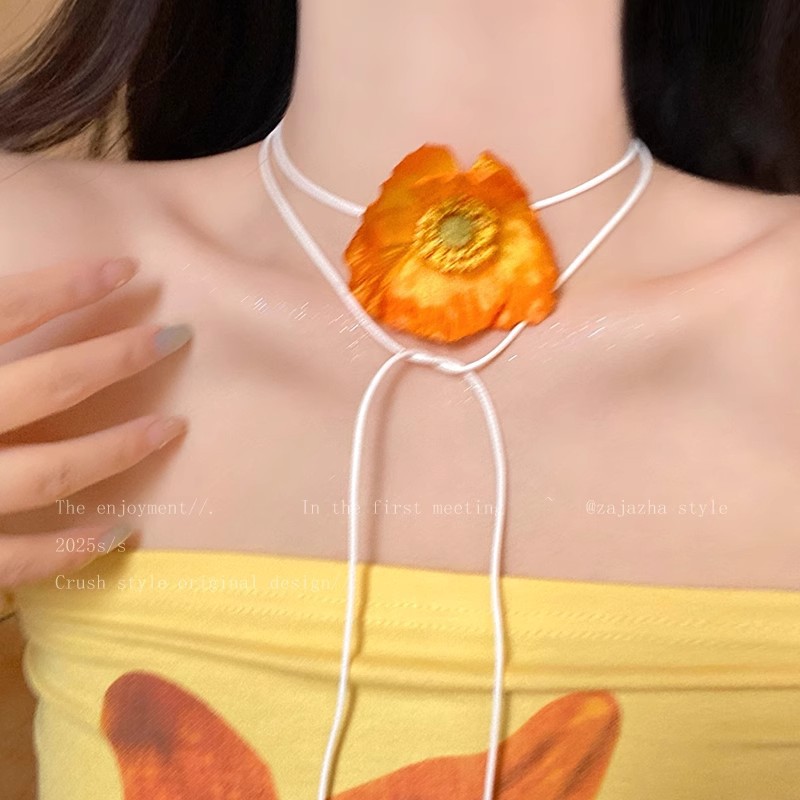 4 # 오렌지 포피 꽃 목걸이