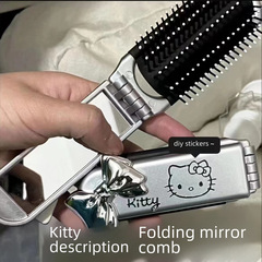 新款卡通三麗偶便攜摺疊氣囊梳kitty貓隨身化妝鏡兩用一體鏡梳diy