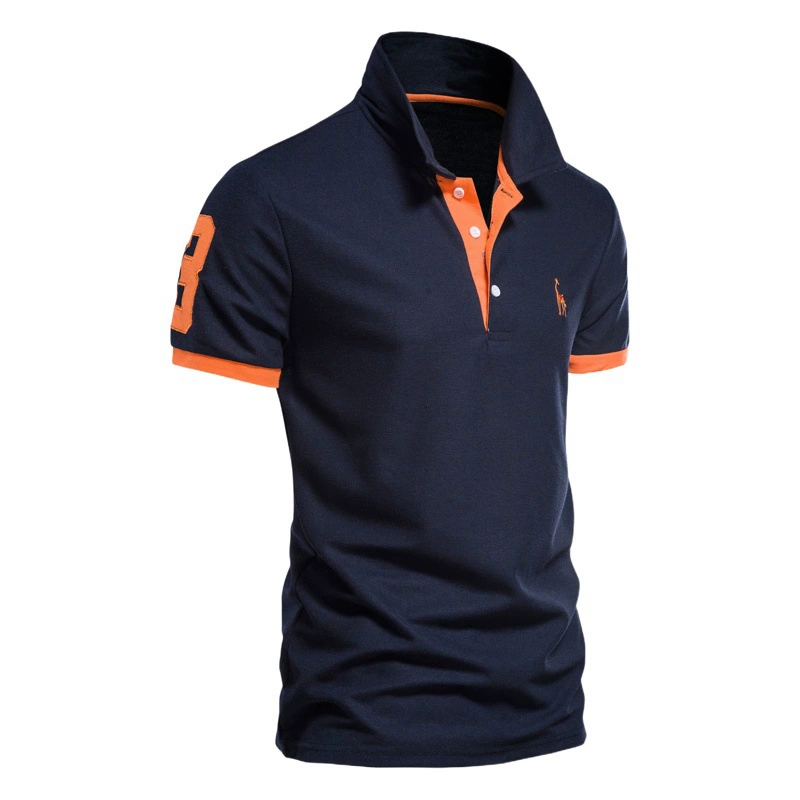 Трансграничные взрывные мужские оленьи вышитые поло рубашки с короткими рукавами