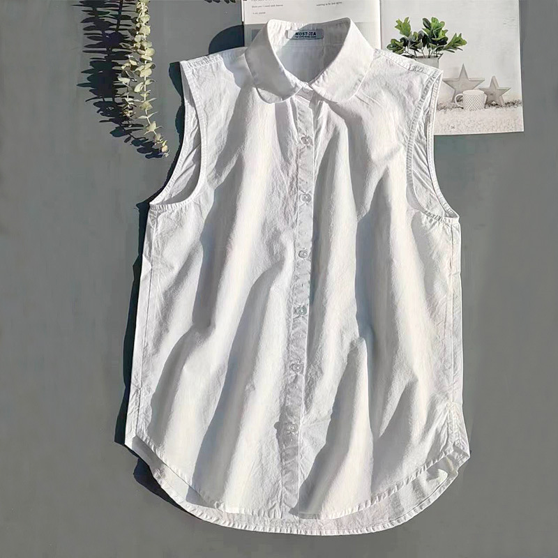 T85 Factory In-Stock New Model All-Cotton Sleeveless Simple and Exquisite Shirt Base Layer Layered Shirt Women's White Tank Top