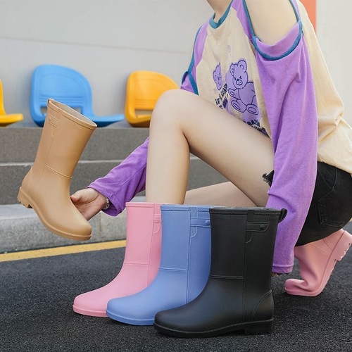 新款日系中筒雨鞋女款纯色简约防滑防水胶鞋时尚户外钓鱼工作雨靴