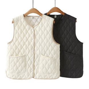 plus size women's cotton vest light 2024 autumn and winter vest rhombus cardigan 200kg fat sister vest 5207