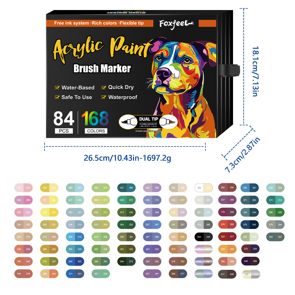 Marcador acrílico de dos colores de dos cabezas Juego de bolígrafos de acuarela de 168 colores