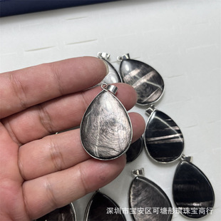 Natural Gold Stone Bezel Inlaid Pendant, Smooth Surface with Silver Luster, Suitable for Wearing, Popular Model, Water Drop Wholesale