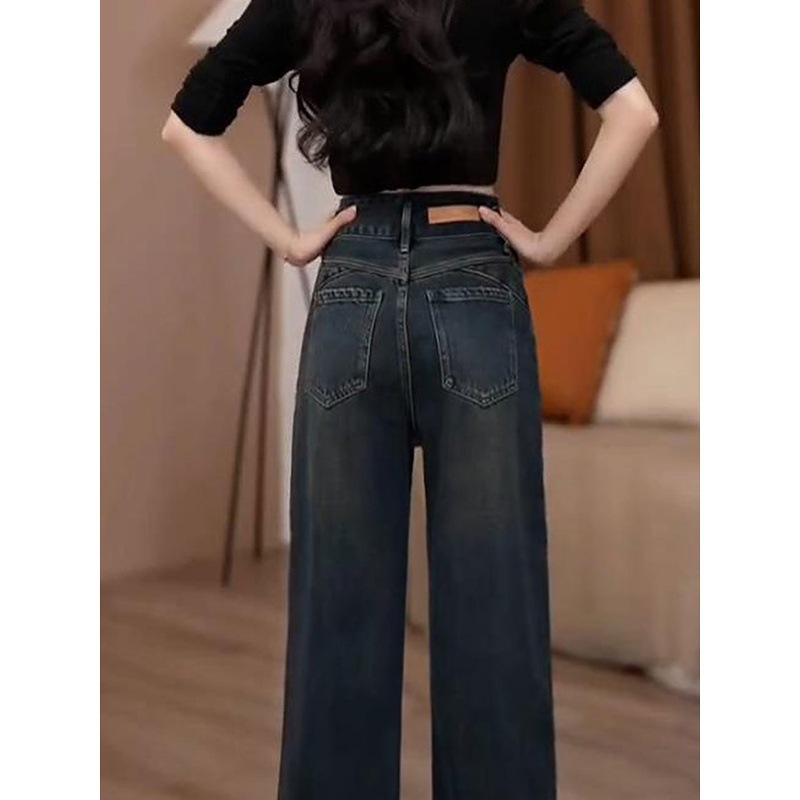 Pantalones vaqueros retro de talle alto, corte ajustado y pierna recta elástica para mujer, tallas grandes, estilo adelgazante, pierna ancha, nuevo estilo 2026, ajuste curvilíneo_voghion.com