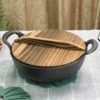 Одинарная кастрюля, с деревянной крышкой