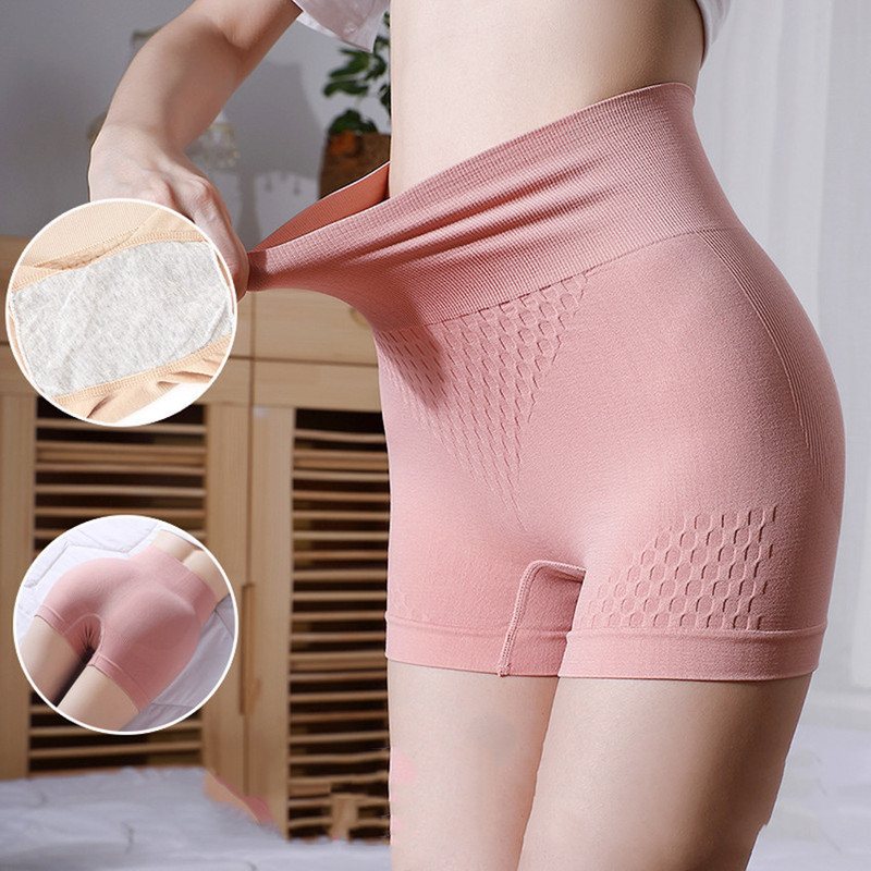 High Waist Abdominal Safety Pants Women's Anti-running Light Bottoming Boxer Shorts 2-in -1 Honeycomb Cotton Crotch Boxer Panties Women