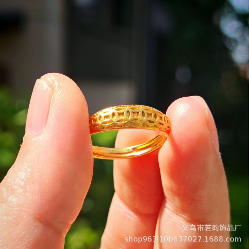 女性用模造ベトナムサンドゴールドリング、女性用ラブカーフラワーリング、開口部調整可能、ライブブロードキャストギフト卸売|undefined