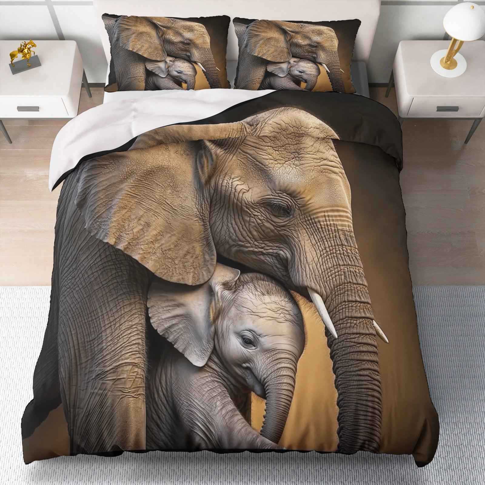 TEMU / JIT impresión digital abrasión oscuro elefante estilo animal set edredón para diseñar