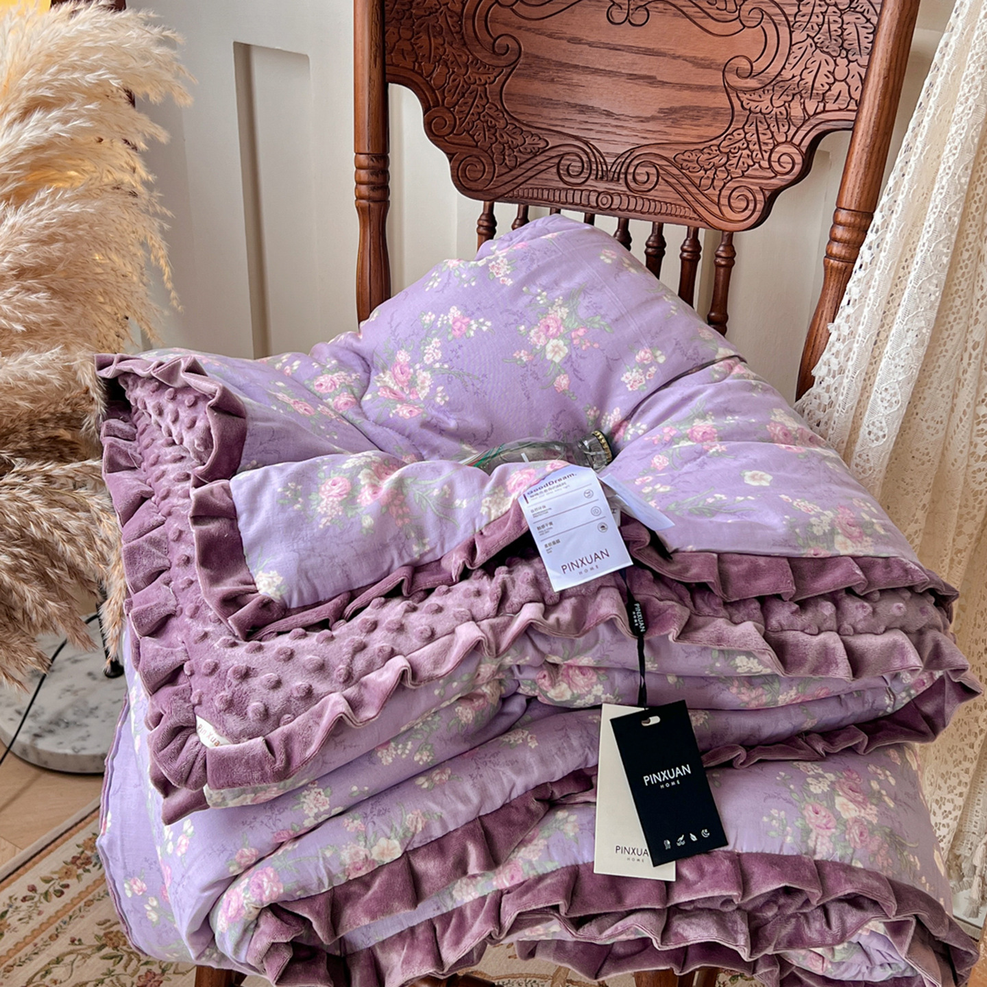 Classe A de algodón de doble capa de hilo de flores de encaje de doble persona cálida edredón de frijoles de otoño y invierno nuevos productos cálidos de peluche para bebés image 20