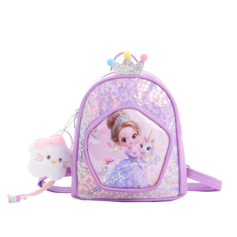 Nueva mochila infantil de dibujos animados de moda sequinilla viaje bebé mochila princesa con colgante mochila de moda