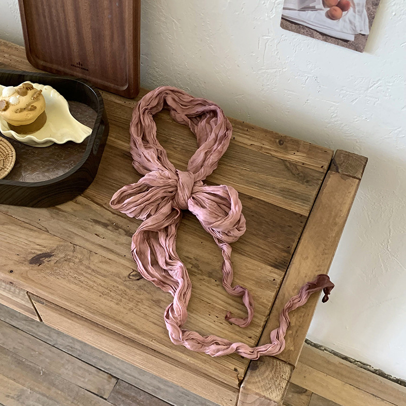 Bufanda de seda para mujer, lujo ligero, sentido de alta gama, arte japonés, color sólido, bufanda de seda plisada, bufanda de todo fósforo, bufanda de cuello