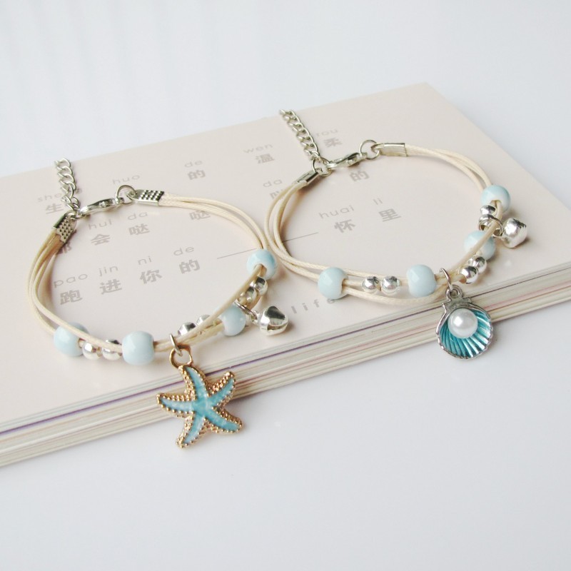 Cute cartoon starfish shell bracelet female student girlfriends gift a couple of ceramic jewelry woven hand rope