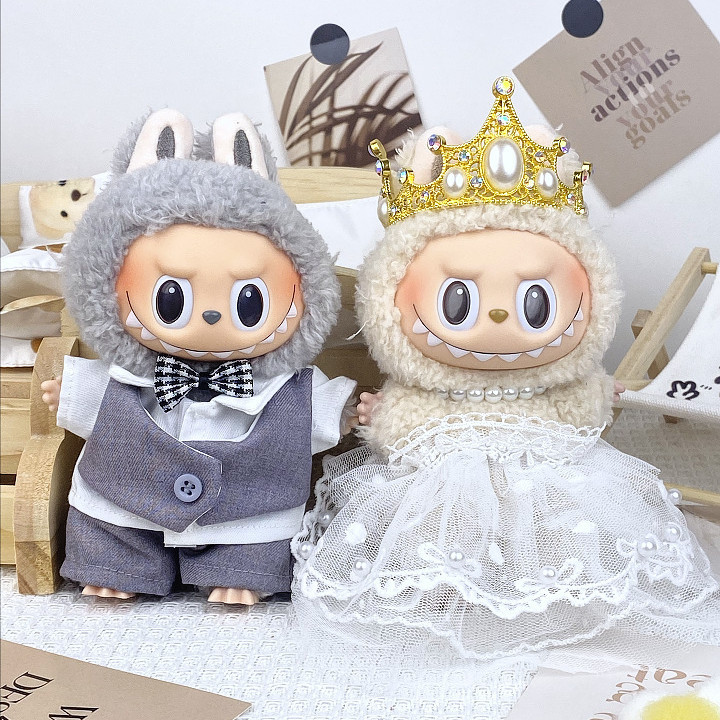 Only Clothes】17Cm Labubu Doll Clothes Vinyl Couple Dress Wedding Dress Suit Labubu Vinyl Craft Only Clothes】17Cm Labubu Doll Clothes Vinyl Couple Dress Wedding Dress Suit Labubu Vinyl Craft