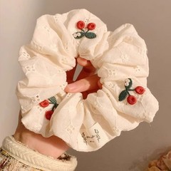 可爱红色小樱桃蕾丝大肠发圈女高级感百搭头饰扎头发大号春季发绳