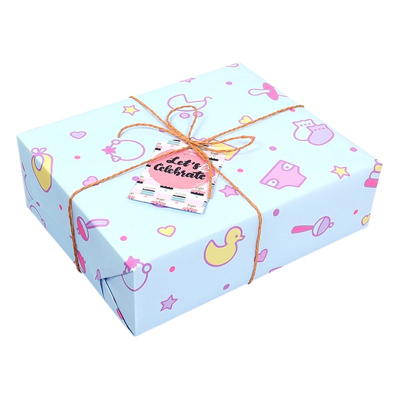 Amazon bebé serie de dibujos animados papel de regalo papel Kraft blanco DIY papel de regalo hecho a mano en stock al por mayor