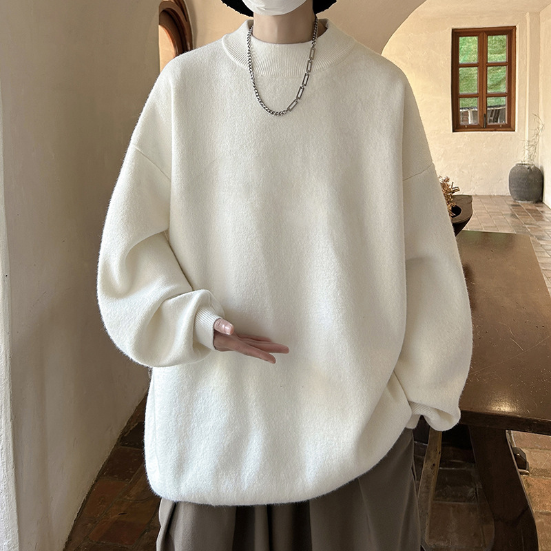 Crewneck Sweater Men's Spring and Autumn Ins Trendy Brand Loose Lazy Solid Color Knitted Sweater Hong Kong Style Casual Sweater Jacket
