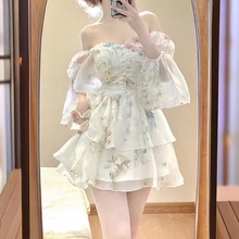 一件代发跨境爆款法式连衣裙子2024秋季新款时尚女装碎花短裙直播