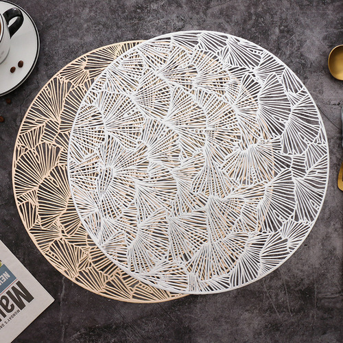 Nordic-style Ginkgo Leaf Creative PVC Decorative Mat with Hollow Design, Insulating Dinner Mat for Home Kitchen, Western-style Table Mat with Instagram Style