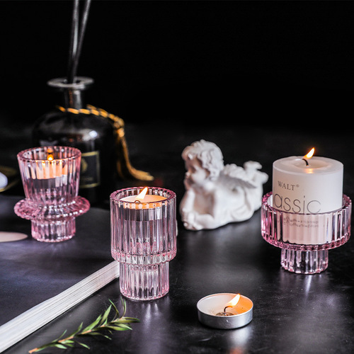 European simple pink glass candlestick romantic candlelight props home dining table candle cup internet celebrity bed and breakfast decorations