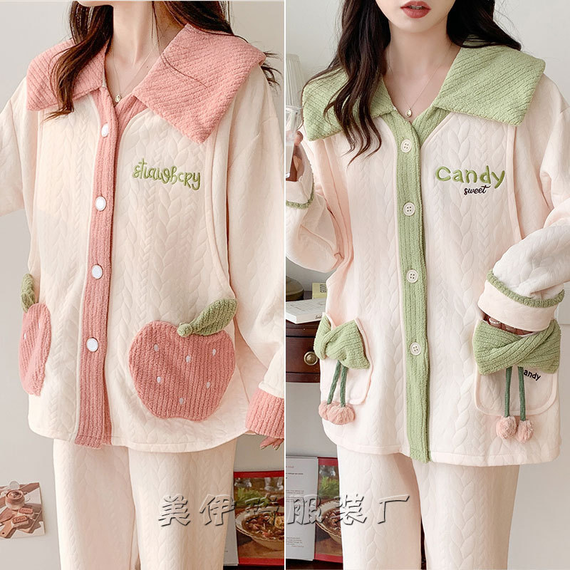 Pure Cotton postpartum nursing pajamas for pregnant women autumn and winter sandwich air cotton pregnancy nursing confinement clothing Spring Suit