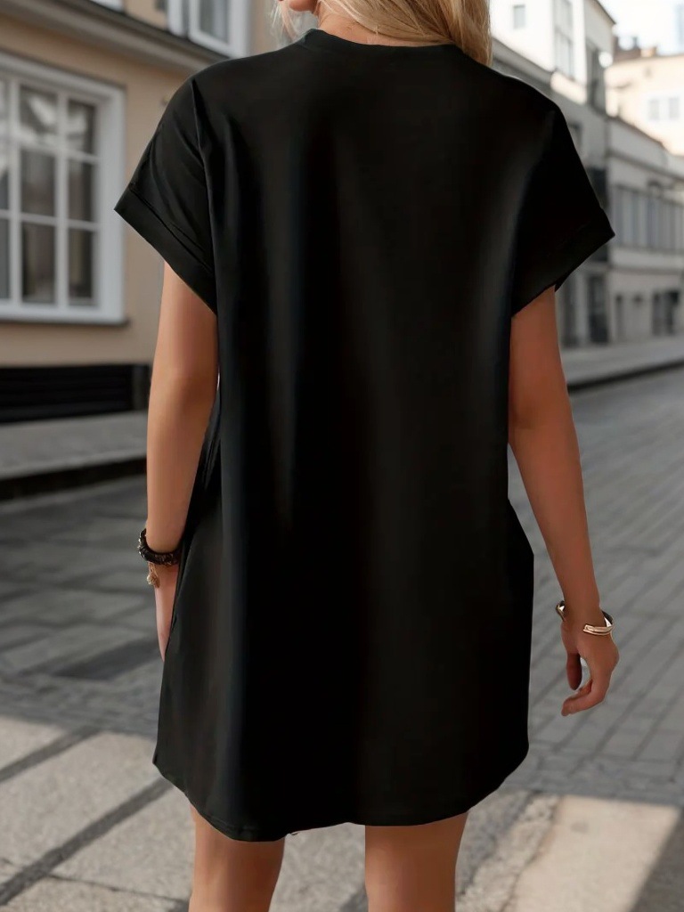 Women Clothing out Heart-Shaped Sequin Embroidery round Neck Casual Short Sleeve Drop Shoulder Sleeve Loose Dress 7 Women Clothing out Heart-Shaped Sequin Embroidery round Neck Casual Short Sleeve Drop Shoulder Sleeve Loose Dress