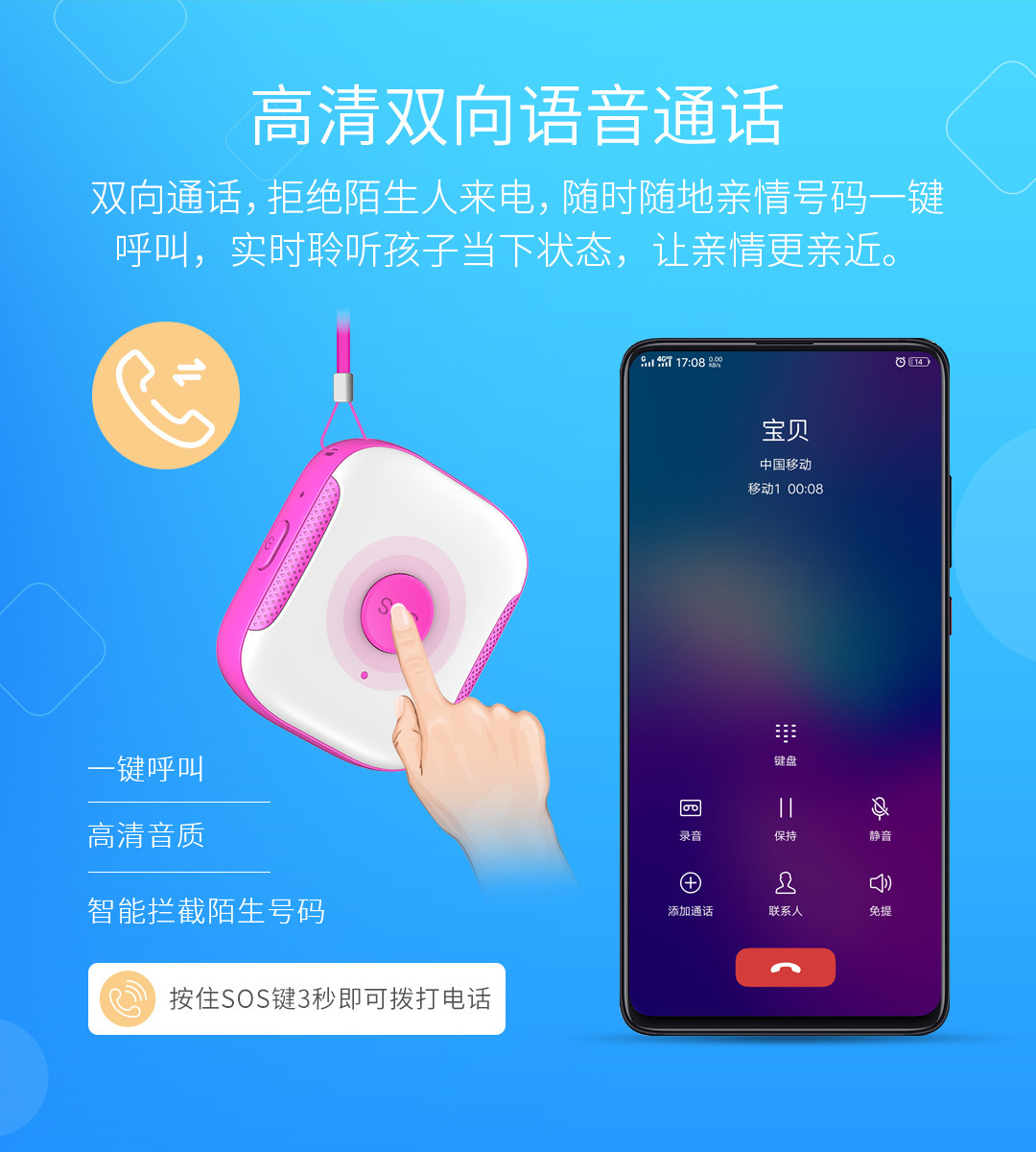 Dw4 Kidsren's Locator, One-Touch Sos Call for Help, Anti-Lost for the Elderly, Gps Positioning, No Screen, Good for Preventing Loss, Portable