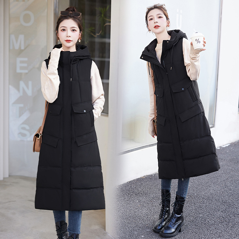 Otoño y invierno nuevo chaleco de algodón de plumón para mujeres largo estilo coreano delgado hombro chaleco de caballo de abrazadera image 6