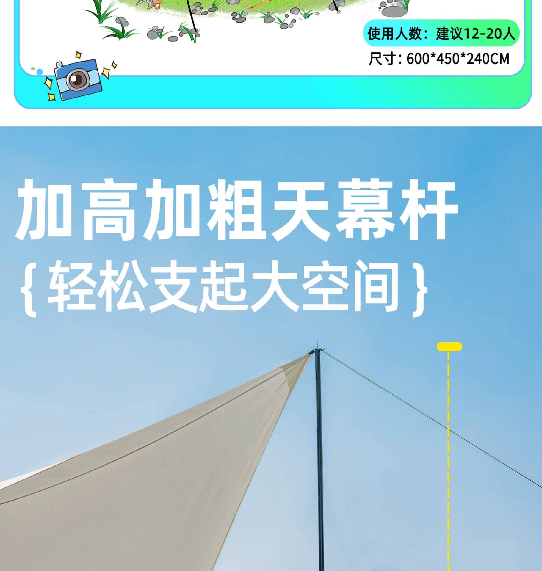 Canopy Tent Outdoor Camping Sunshade Portable Rainproof Hexagonal Tent Camping Equipment Camping Canopy