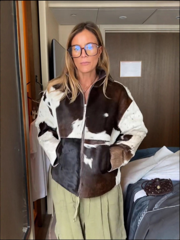 Cross-Border Independent Station Amazon Women's Autumn and Winter New Cow Pattern Pocket Zipper Lapel Women's Jacket