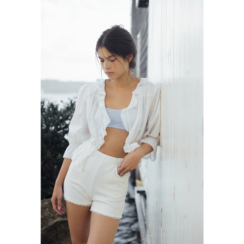 Now the New 2026 Summer Model from Korean Designer Tan*At Features a Spliced Lace Hem and Elastic Waist Shorts