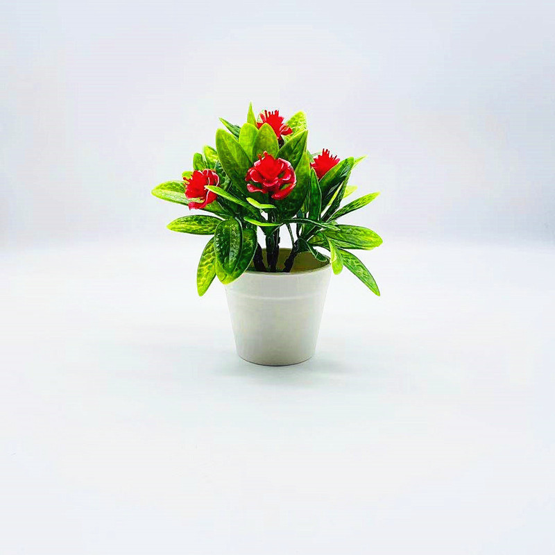 仿真盆栽假花盆景人造花小擺件仿真綠植盆景新款楊梅葉5朵卷邊玫